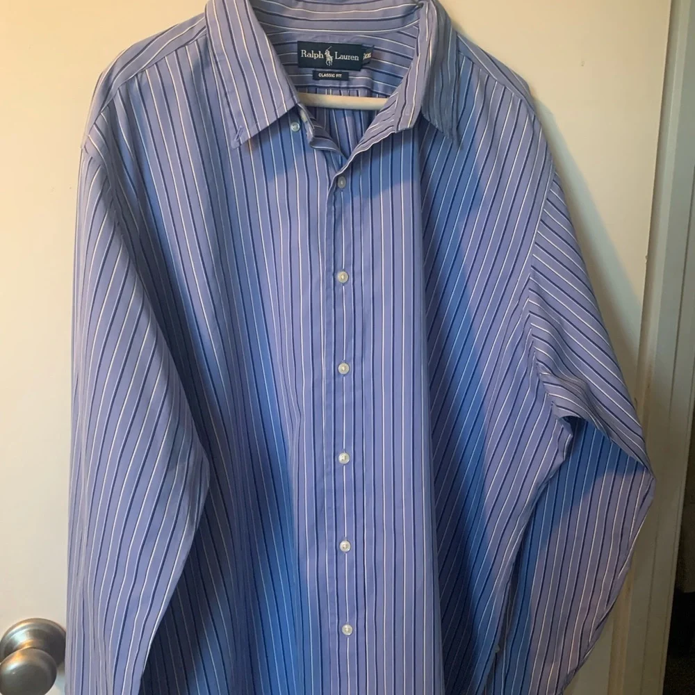 Ralph Lauren Blue and White Striped Dress Shirt